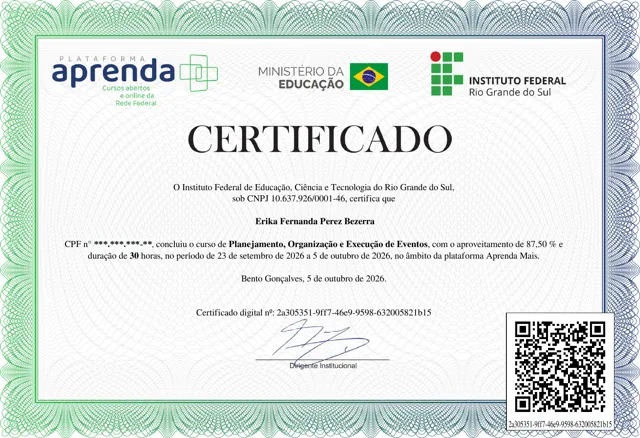 Certificado: Planejamento, Organização e Execução de Eventos